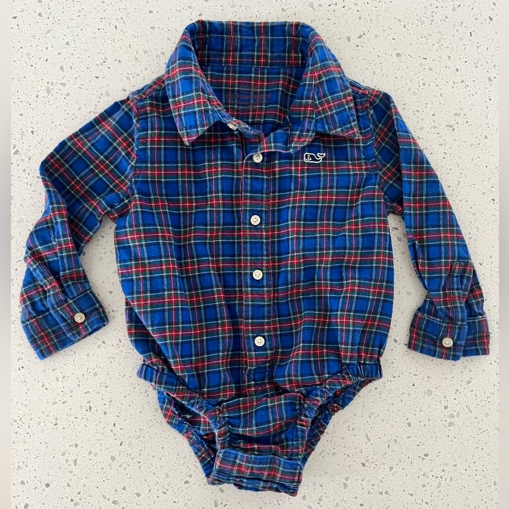 Vineyard Vines Plaid Button Down Onesie - Infant Baby Size 6-12 months